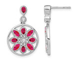 14K White Gold 1.60 Carat (ctw) Natural Ruby Flower Earrings with Diamonds 1/8 Carat (ctw)